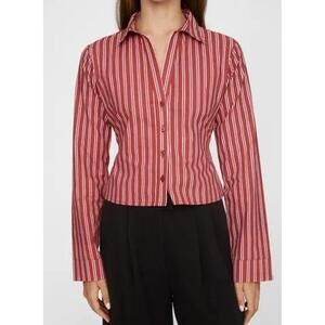 Cotton Fitted Crop Button-Up Shirt Nasty Gal Red White Stripes NWT Size 14